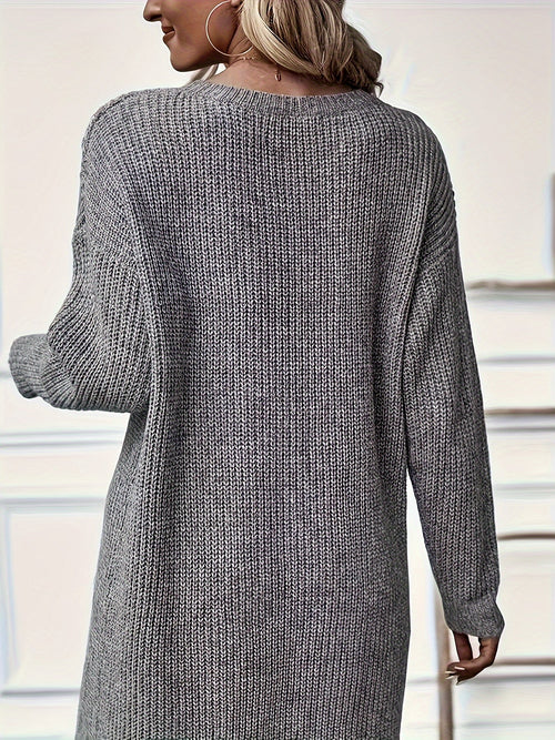 Women's Chunky Knit Midi Dress with Crossover Wrap Hem, view 2