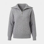 Women's Chunky Ribbed Jumper with Half-Zip Fold-Over Collar, view 3