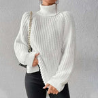 Women's Chunky Ribbed Turtleneck Jumper with Side Splits, White, view 10