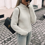 Women's Chunky Turtleneck Jumper with Ribbed Trim, White, view 1