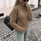 Women's Chunky Turtleneck Jumper with Ribbed Trim, Brown, view 4