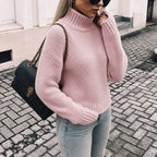 Women's Chunky Turtleneck Jumper with Ribbed Trim, Pink, view 5