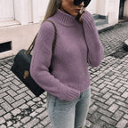 Women's Chunky Turtleneck Jumper with Ribbed Trim, Purple, view 6