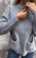 Women's Chunky Zip-Up Knit Cardigan with Front Pockets, view 2