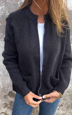 Women's Chunky Zip-Up Knit Cardigan with Front Pockets, Black, view 4