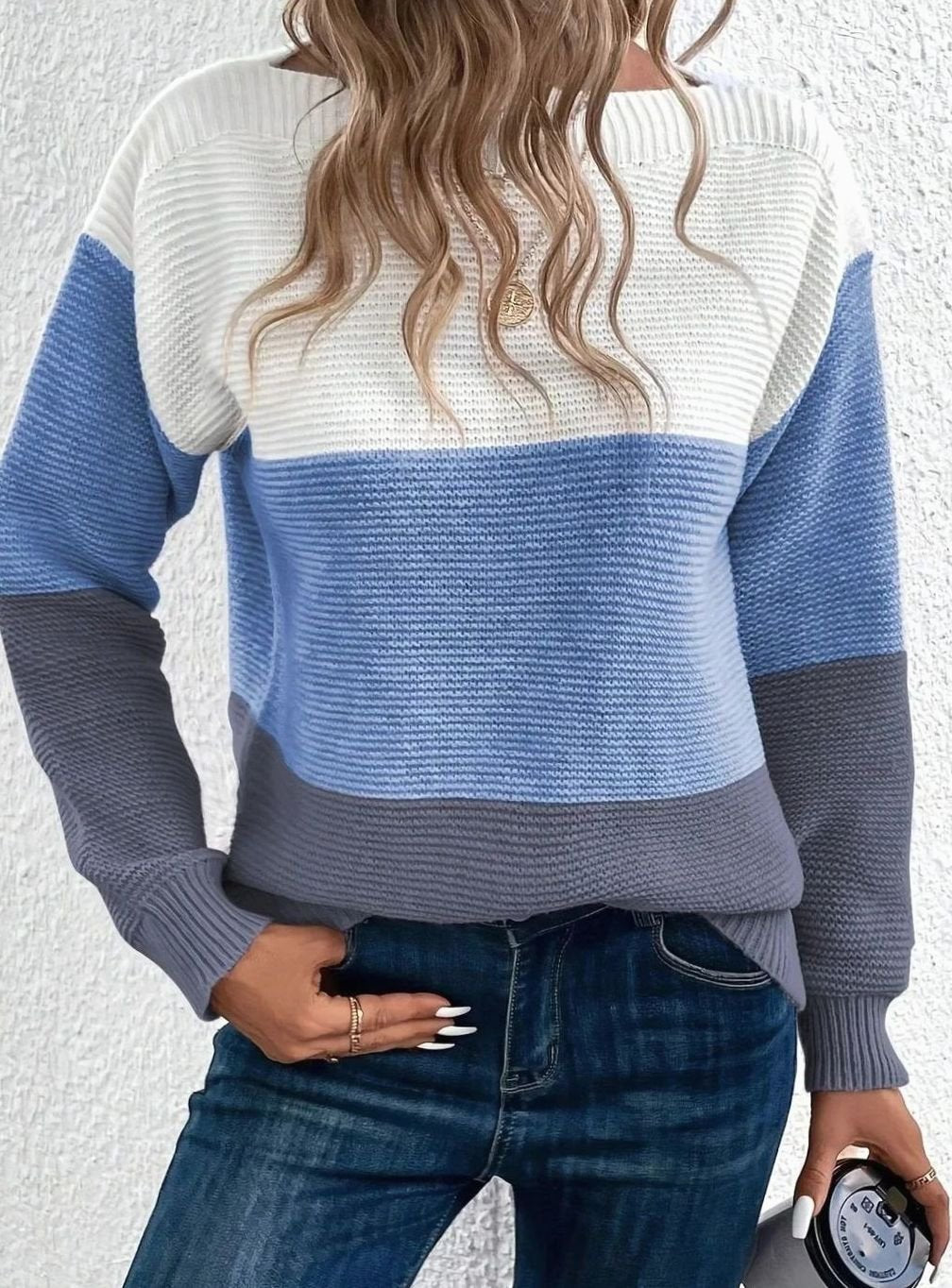 Women's Colour Block Boat Neck Ribbed Knit Jumper, view 2