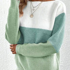 Women's Colour Block Boat Neck Ribbed Knit Jumper, Green, view 3