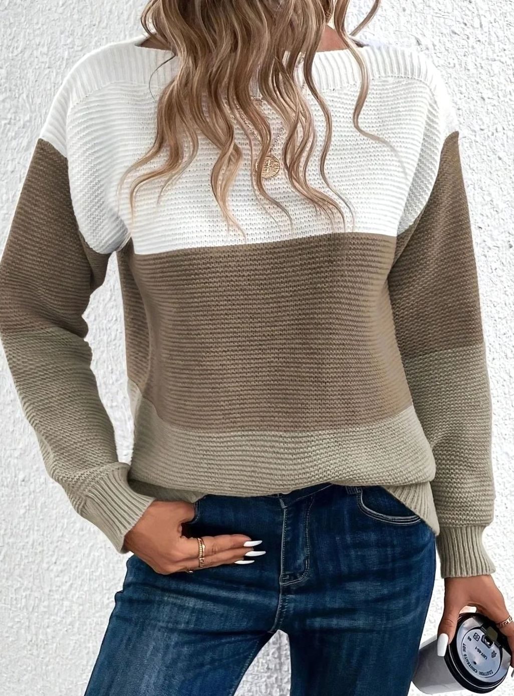 Women's Colour Block Boat Neck Ribbed Knit Jumper, Brown, view 9