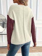 Women's Colour Block Cable Knit Jumper with Chest Pocket, view 4