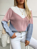 Women's Colour Block Cable Knit Jumper with Chevron Panel, view 3