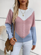 Women's Colour Block Cable Knit Jumper with Chevron Panel, view 4