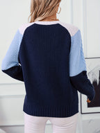 Women's Colour Block Cable Knit Jumper with Chevron Panel, view 6