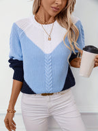 Women's Colour Block Cable Knit Jumper with Chevron Panel, view 8