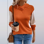 Women's Colour-Block Hoodie with V-Neck and Ribbed Sleeves, view 3