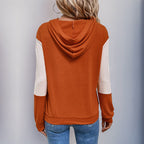 Women's Colour-Block Hoodie with V-Neck and Ribbed Sleeves, view 4