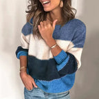 Women's Colour Block Jumper with Contrast Stitch Detail, Blue, view 4