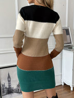 Women's Colour Block Knit Mini Dress with Contrast Stitching, view 5