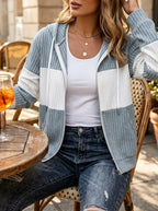 Women's Colour-Block Ribbed Zip-Up Hoodie, view 1