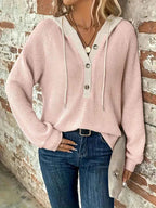 Women's Contrast-Hood Waffle-Knit Hoodie with Button Placket, Pink, view 7