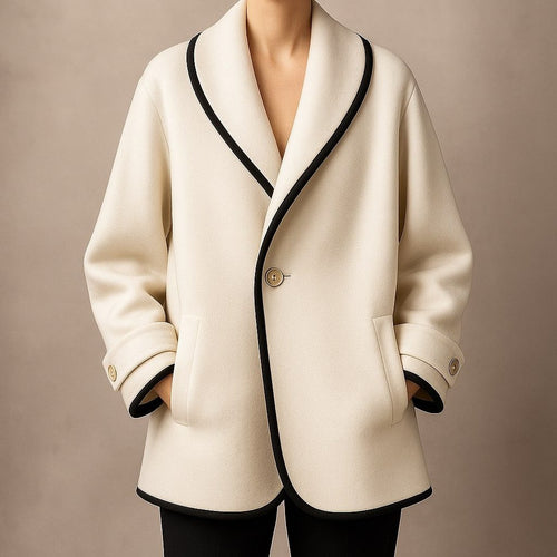 Women's Contrast-Trim Swing Coat with Shawl Collar, view 1
