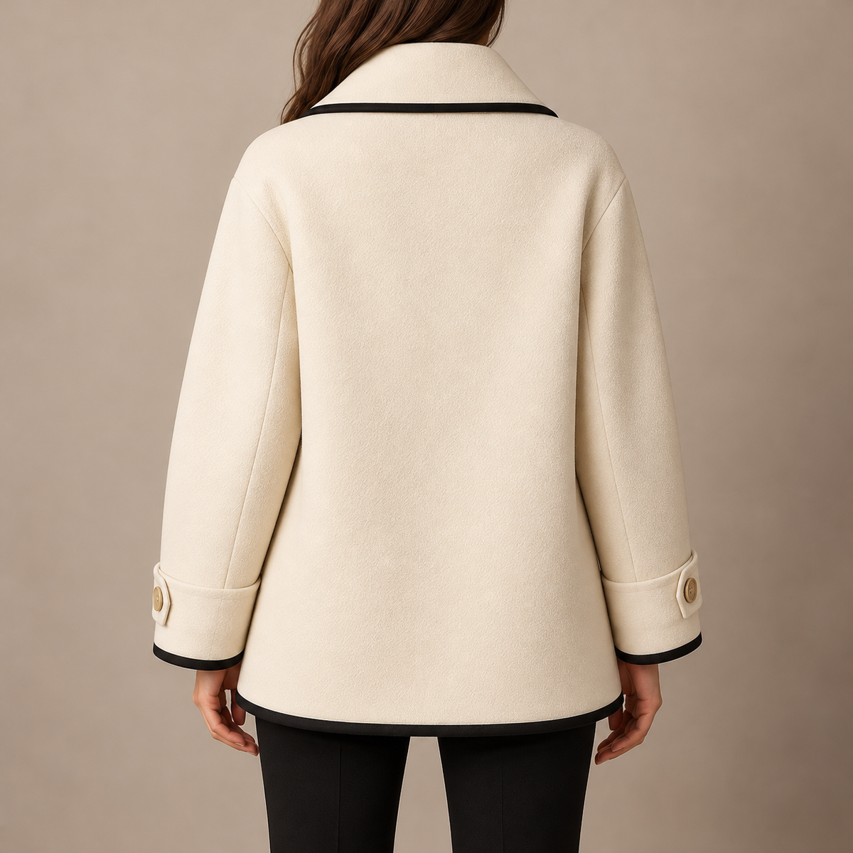 Women's Contrast-Trim Swing Coat with Shawl Collar, view 3