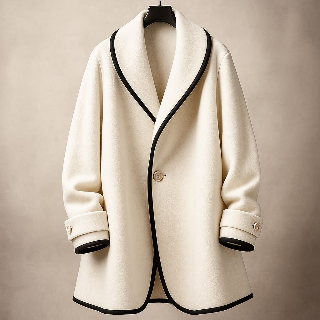 Women's Contrast-Trim Swing Coat with Shawl Collar, White, view 4