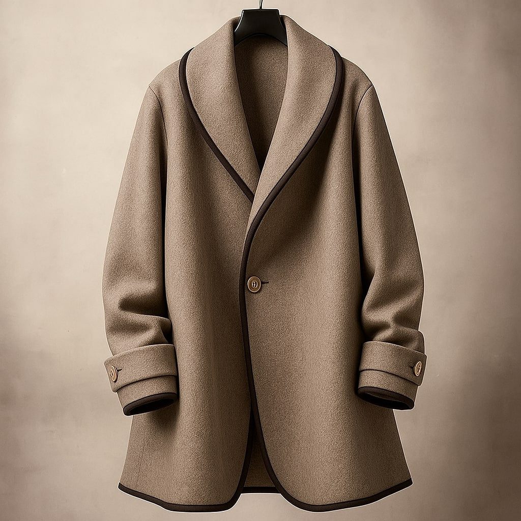 Women's Contrast-Trim Swing Coat with Shawl Collar, Khaki, view 5