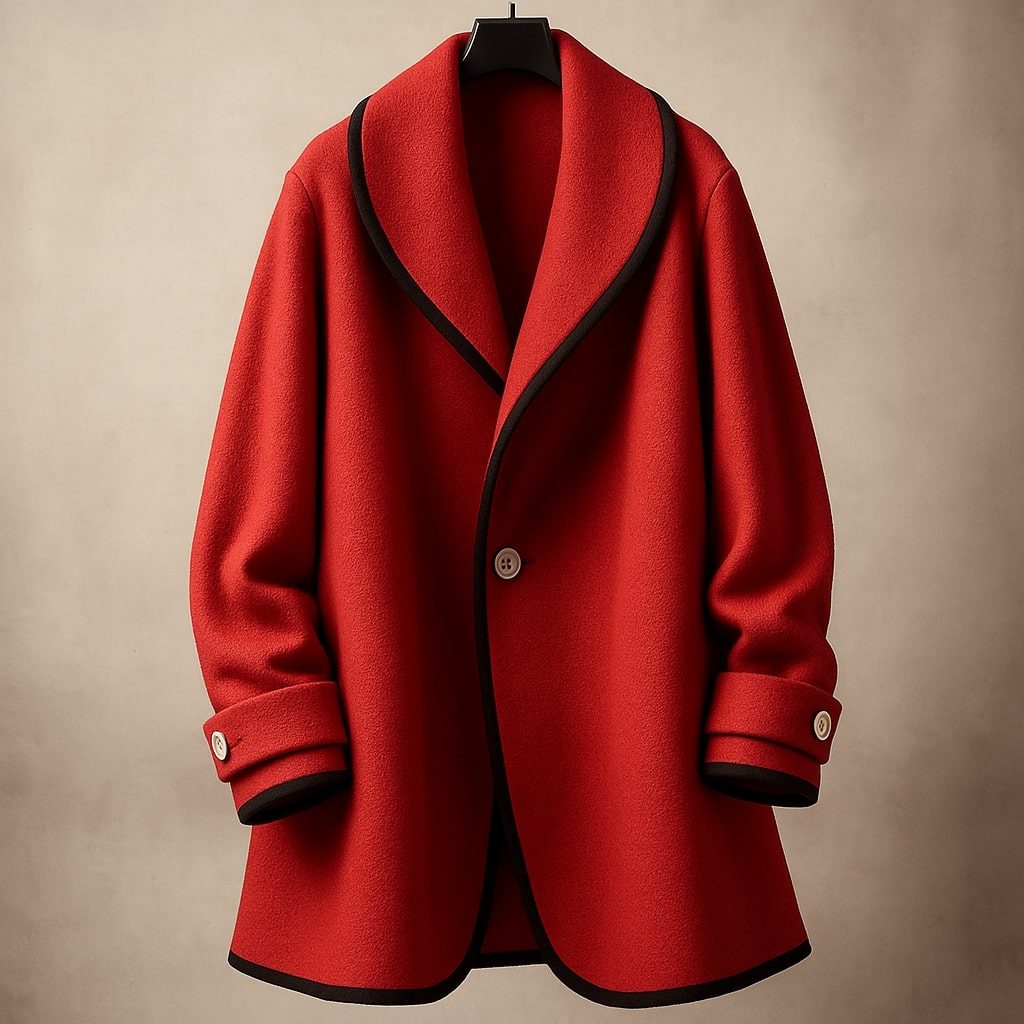 Women's Contrast-Trim Swing Coat with Shawl Collar, Red, view 6
