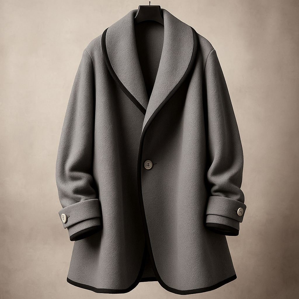 Women's Contrast-Trim Swing Coat with Shawl Collar, Grey, view 7