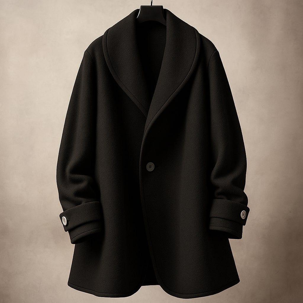 Women's Contrast-Trim Swing Coat with Shawl Collar, Black, view 8