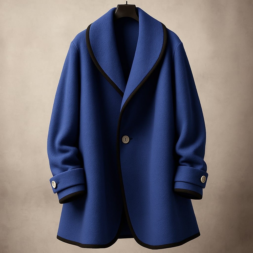Women's Contrast-Trim Swing Coat with Shawl Collar, Blue, view 9