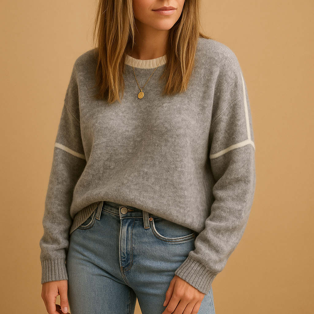 Women's Crew Neck Knit Jumper with Shoulder Stripes, view 3
