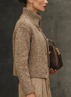Women's Cropped Bouclé-Style Cardigan with Gold Buttons, view 2