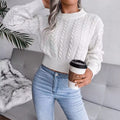 Women's Cropped Cable Knit Puff Sleeve Jumper, White, view 1