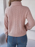 Women's Cropped Cable Knit Turtleneck Jumper with Puff Sleeves, view 5