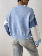 Women's Cropped Colour Block Cardigan with Ribbed Cuffs, view 2