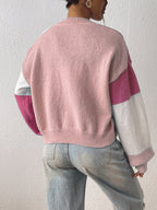 Women's Cropped Colour Block Cardigan with Ribbed Cuffs, view 5