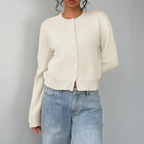 Women's Cropped Fine Knit Cardigan with Round Neck, view 2