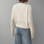 Women's Cropped Fine Knit Cardigan with Round Neck, view 3