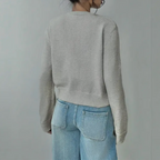 Women's Cropped Fine Knit Cardigan with Round Neck, view 6