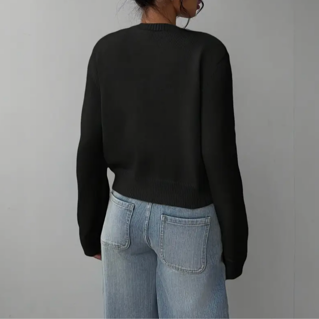 Women's Cropped Fine Knit Cardigan with Round Neck, view 8