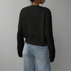Women's Cropped Fine Knit Cardigan with Round Neck, view 8