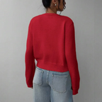 Women's Cropped Fine Knit Cardigan with Round Neck, view 10