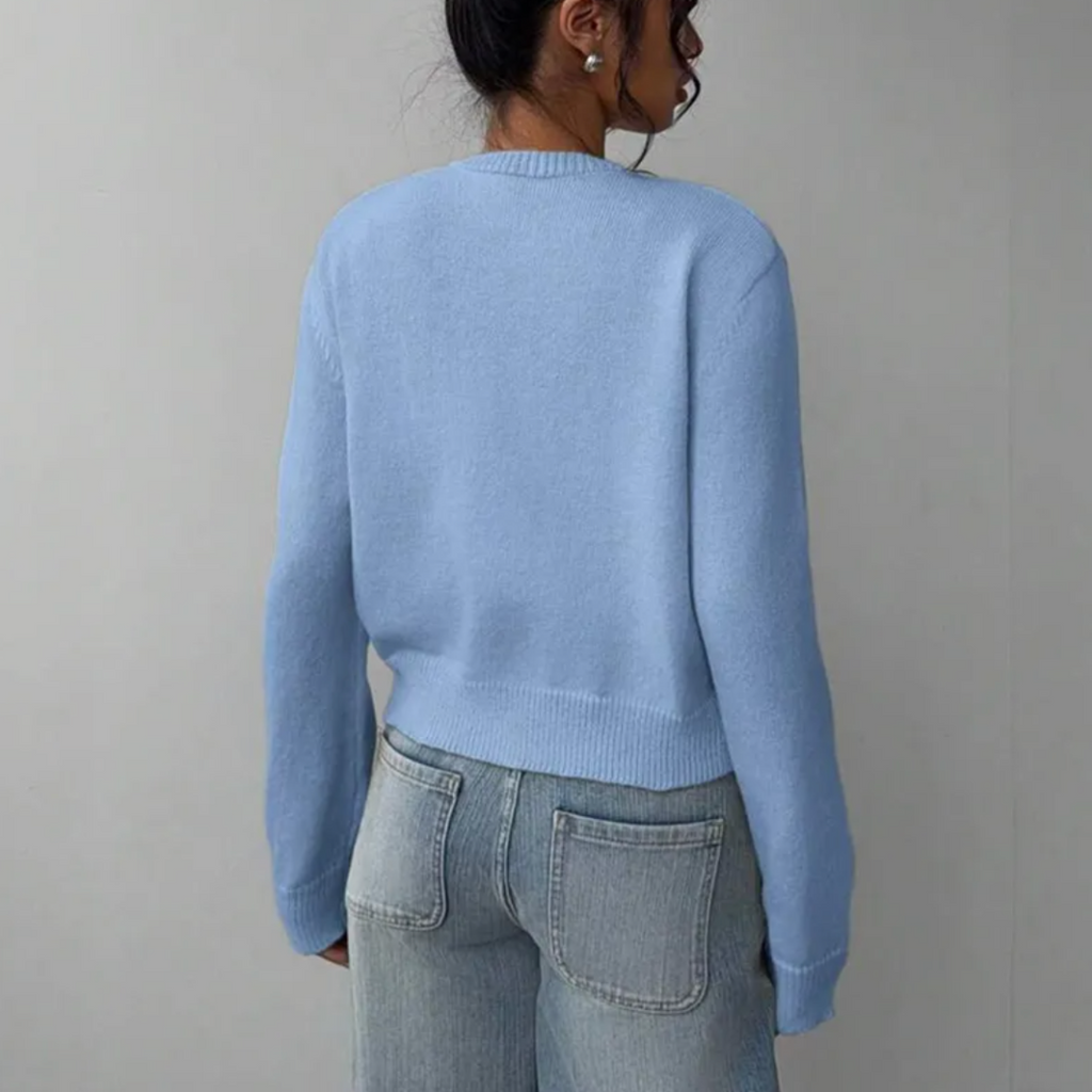 Women's Cropped Fine Knit Cardigan with Round Neck, view 12