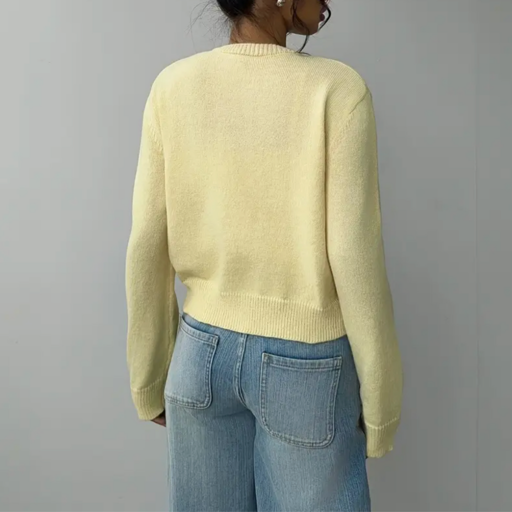 Women's Cropped Fine Knit Cardigan with Round Neck, view 14