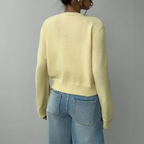 Women's Cropped Fine Knit Cardigan with Round Neck, view 14