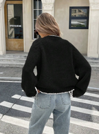 Women's Cropped Knit Cardigan with Bow Tie and Scalloped Trim, view 4