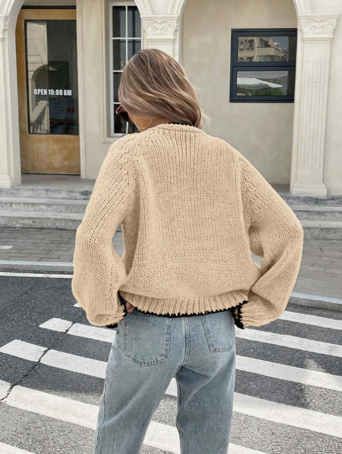 Women's Cropped Knit Cardigan with Bow Tie and Scalloped Trim, view 7