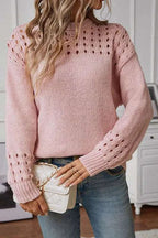 Women's Cropped Knit Jumper with Open-Stitch Shoulder Detail, Pink, view 4