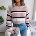 Women's Cropped Striped Jumper with Colour Block, Pink, view 1
